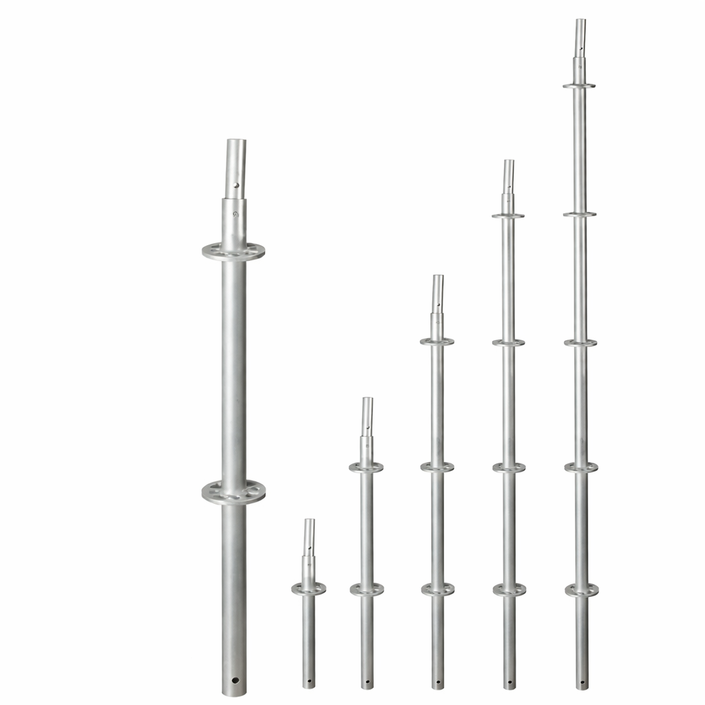 Steel scaffolding props in a row